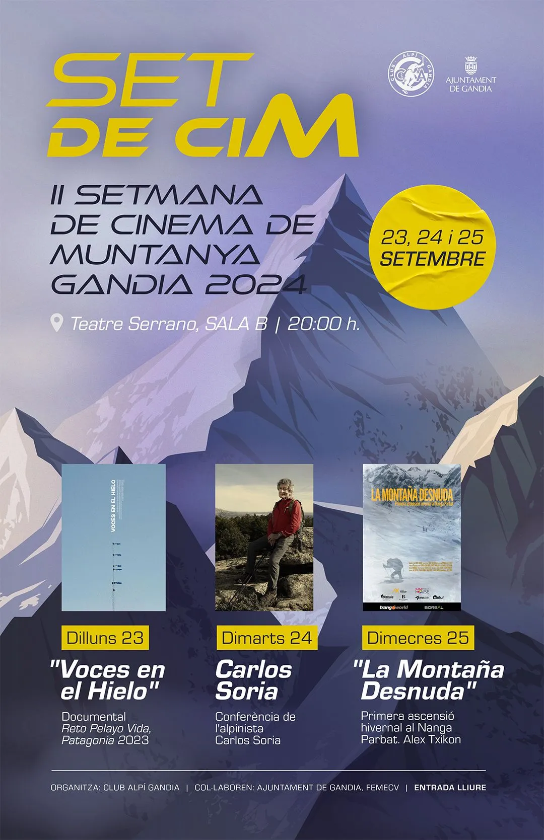 El Teatre Serrano acoge la segunda edición del ciclo de cine de montaña ‘Set de Cim’ en Gandia